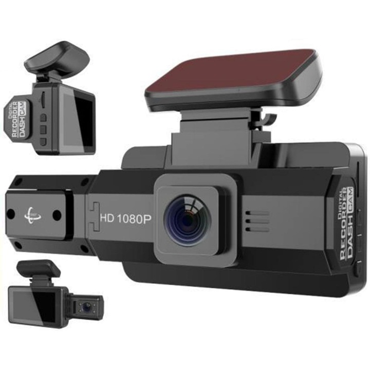 Camera auto DVR, 1080P HD, cu camere frontale si spate, 3 inch, functie de inregistrare