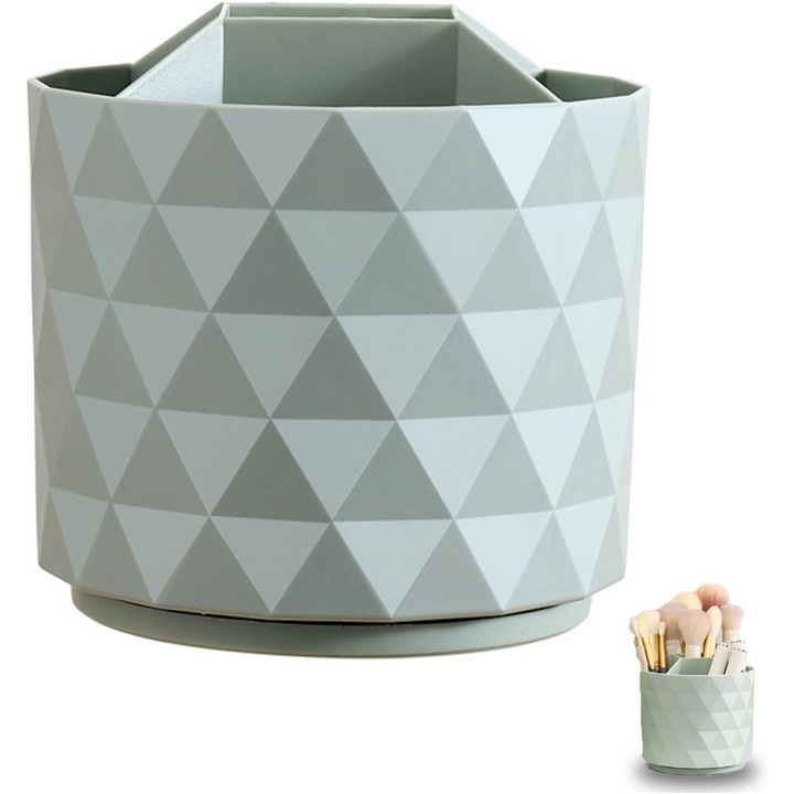 Suport articole birou, organizator rotativ 360, 5 compartimente, verde, 12x14cm