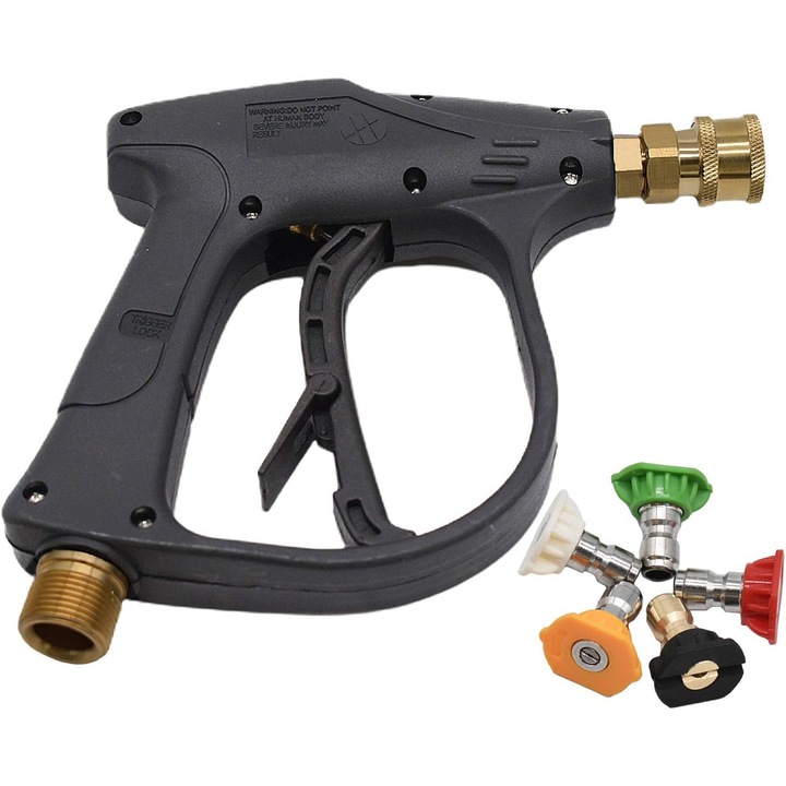 Pistol de curatare cu presiune, 5 duze, 4000 PSI, conectare rapida 1/4 inch, filet extern M22, pentru spalarea masinilor