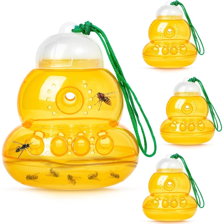 Set 4 capcane reutilizabile pentru viespi, design special, plastic, usor de curatat