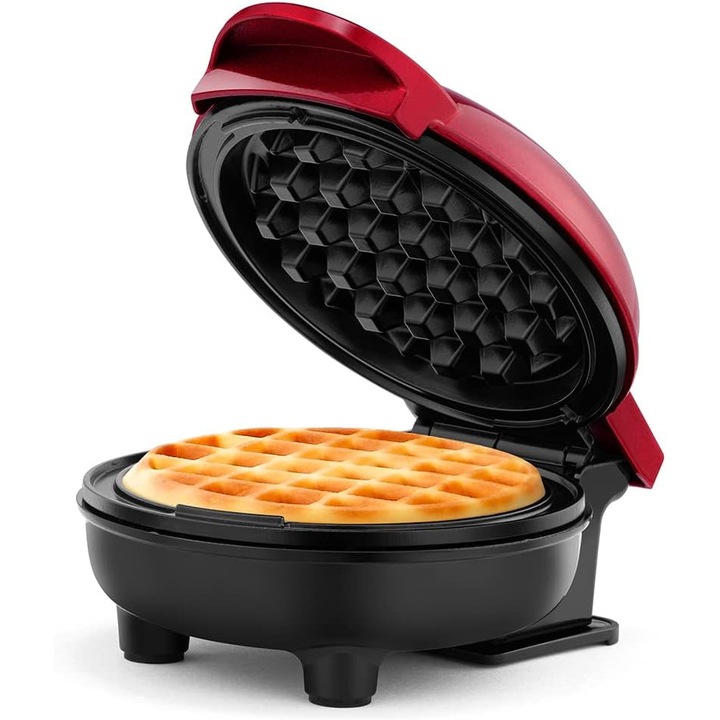 Aparat de preparat waffles, TodyJeyHo, rosu metalic, 350 W, design compact