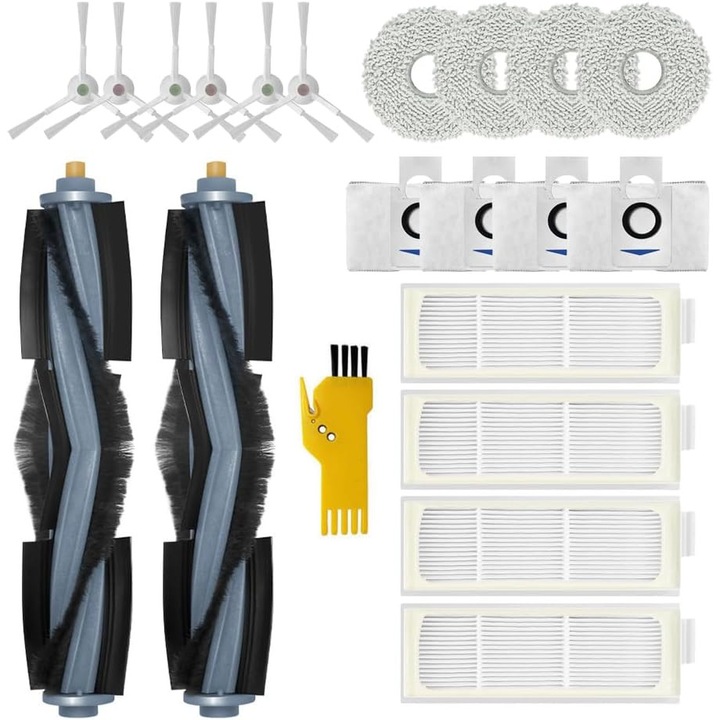 Set accesorii aspirator robot ECOVACS DEEBOT T20 OMNI, 20 piese, 2 perii, 4 filtre, 6 perii laterale, 4 mopuri, 4 saci de praf