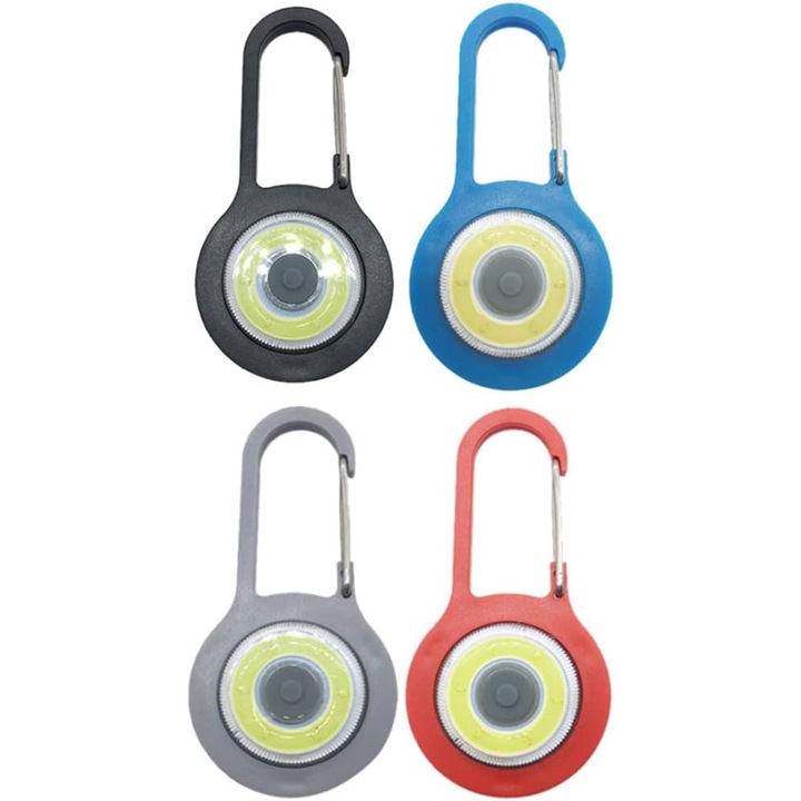 Set de 4 lanterne LED mini, super luminoase, cu carabina, 3 moduri de iluminare