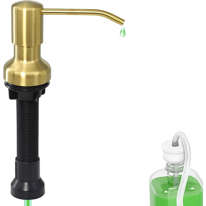 Dispenser de sapun pentru chiuveta, inox cu finisaj nichel periat, tub extensibil de 47 inci, capacitate 17 uncii, set