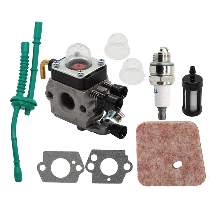 Set 7 piese kit carburator, filtru aer, kit combustibil, bujie pentru masini gradinarit