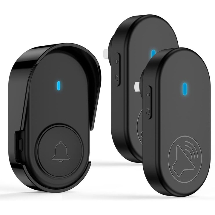 Sonerie wireless cu 2 receptoare, impermeabil IP55, raza de operare 320m, 5 niveluri de volum, 38 melodii