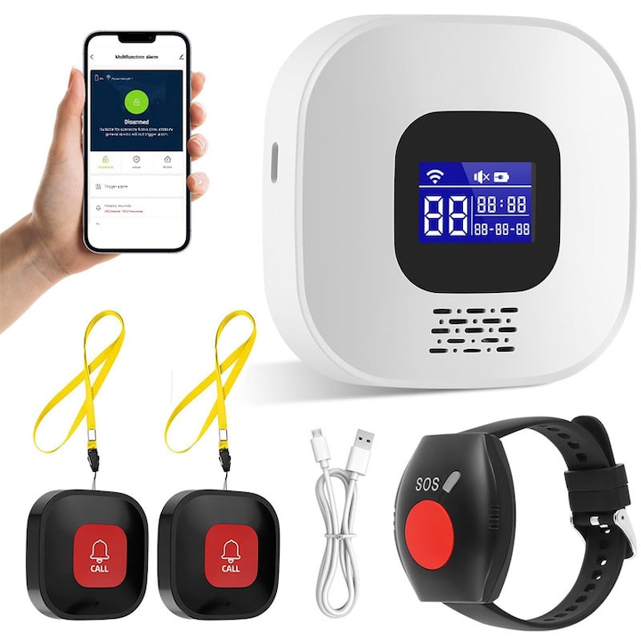 WiFi алармена система Rqiurpn, бутон за спешно повикване, SOS гривна, 14x11.6x6см