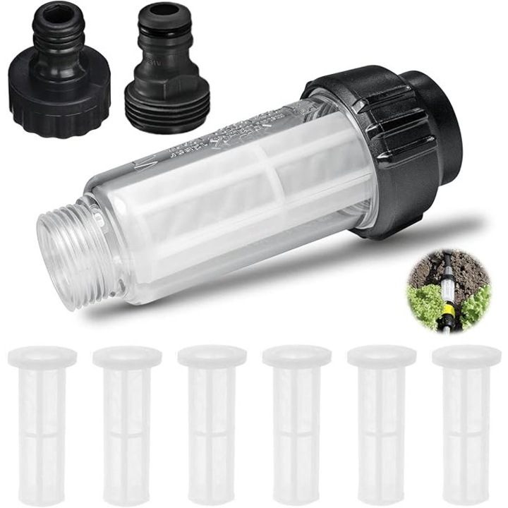 Set filtru apa 7 piese, accesorii pentru aparate de spalat cu presiune, 3/4 inch, compatibil cu Karcher K2-K7