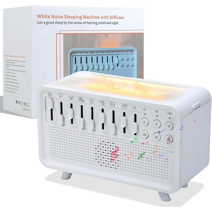 Umidificator cu zgomot alb, 3 in 1, lumina de veghe, alimentare USB, temporizator inteligent