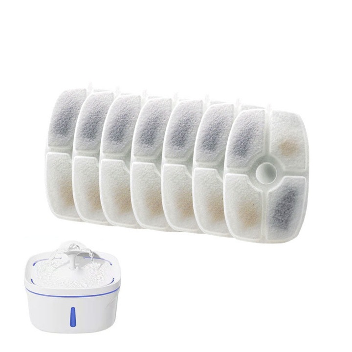 Cartuse filtrante pentru fantana de apa pentru animale, set de 3, filtrare eficienta, carbon activ, bumbac, 5x10cm