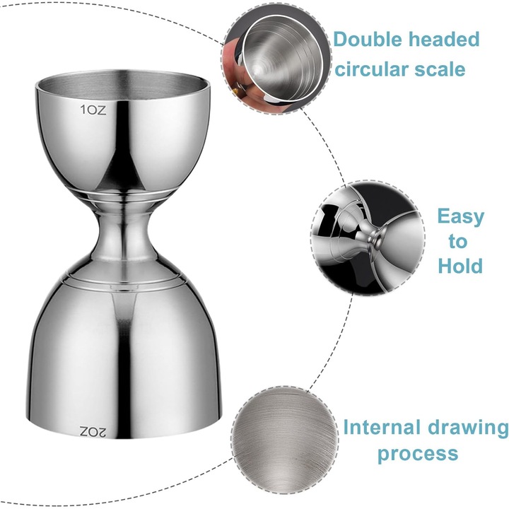 Set de masurare cocktail din otel inoxidabil, 2 piese, cu lingura de amestec, 1oz si 2oz