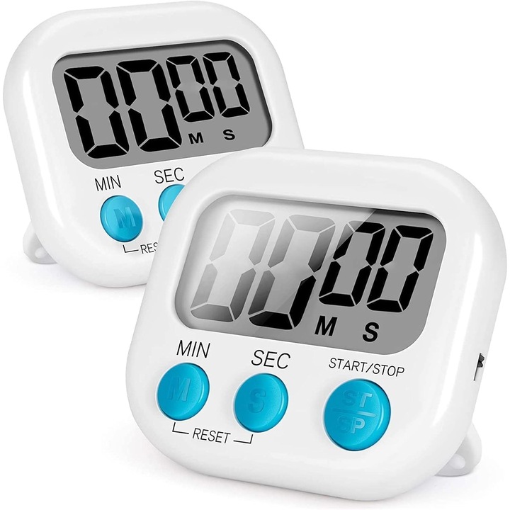 Set 2 cronometre magnetice pentru copii, cu alarma puternica, ecran LCD mare, multicolor