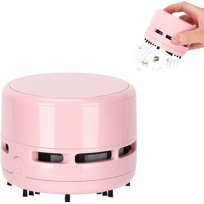 Aspirator mini desktop, portabil, alimentat cu baterii, roz, set de curatare pentru birou si masina
