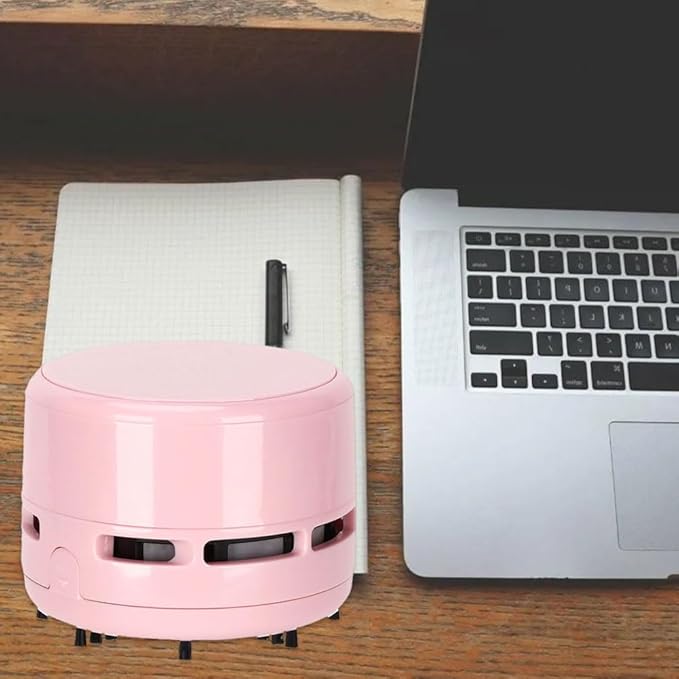 Aspirator mini desktop, portabil, alimentat cu baterii, roz, set de curatare pentru birou si masina