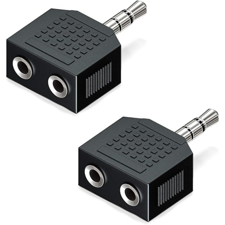 Adaptor audio 1 la 2, 3.5mm, set 2 bucati, metal, transmisie semnal optimizata
