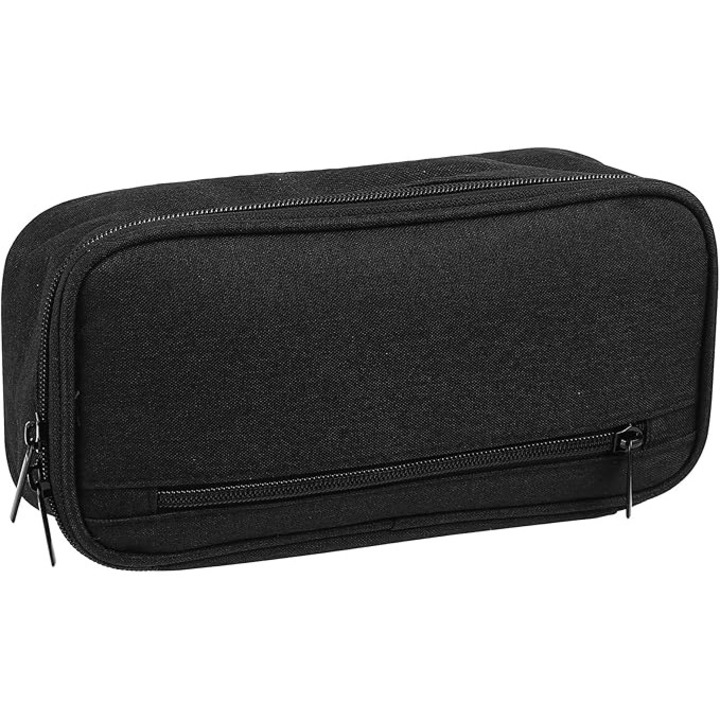 Penare neagra cu doua compartimente, capacitate mare, 20.5x6.5x11cm