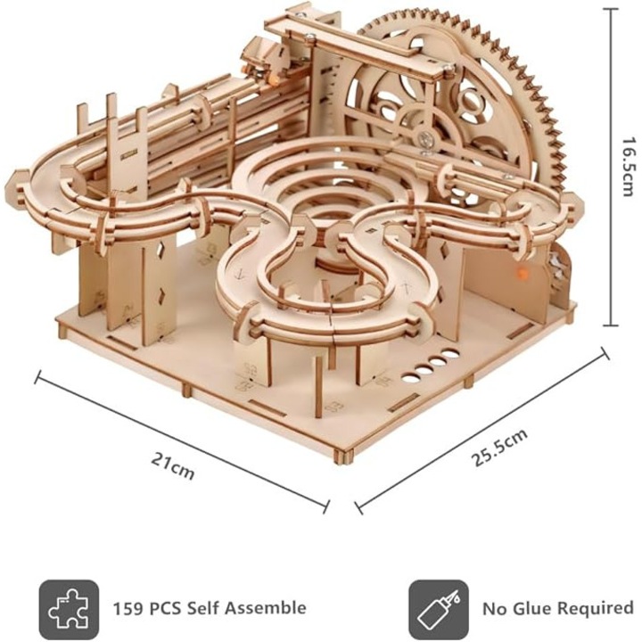 Puzzle 3D din lemn, model de roller coaster, set de asamblare, multicolor, dimensiuni variate.
