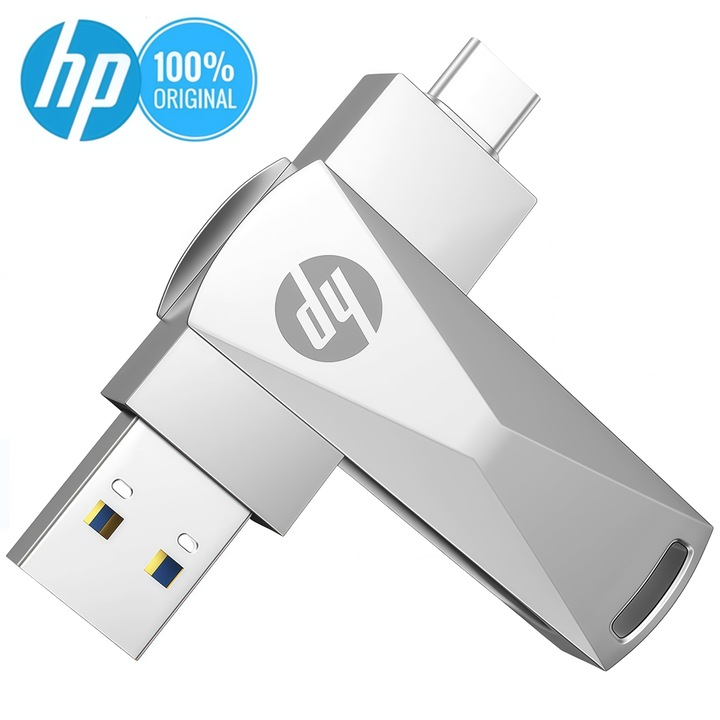 USB памет, HP, 2TB, сребриста, USB Type C и Type A, 100MB/s четене, 60MB/s запис