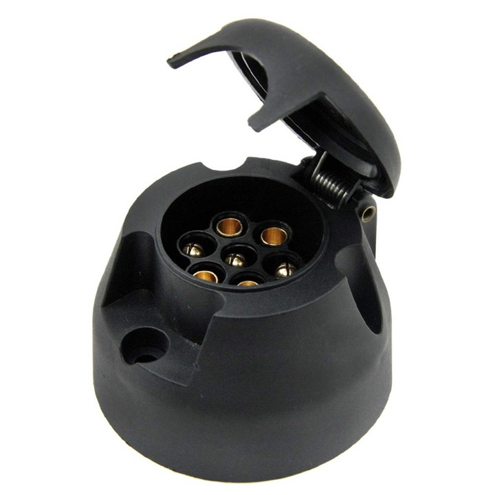 Conector rotund 7 pini, accesoriu portabil pentru camion, impermeabil, plastic negru, dimensiune mica