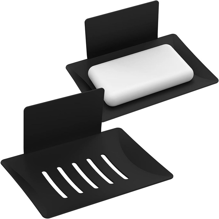 Set suporturi pentru sapun montate pe perete, inox negru, 2 bucati