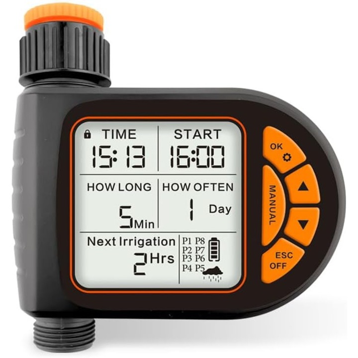 Programator stropire, timer pentru furtun de gradina, moduri automate si manuale, 4.72x5.11x1.77 inches, pentru gradina si plante in ghiveci