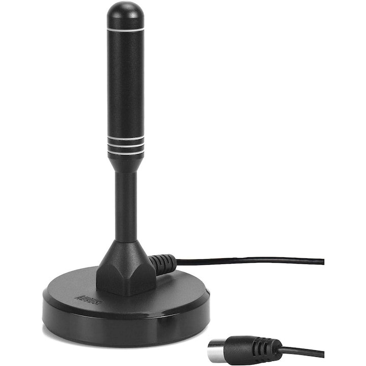 Antena HDTV interioara, DTA240, magnetica, portabila, 2m cablu, neagra