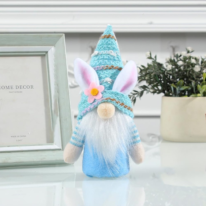 Set decoratiuni de Paste, iepuras si mielusel din plus, albastru, 5 bucati