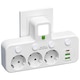 Priza Multipla 7-in-1, sktonefly®, 2500W, 3 Prize, 2xUSB-A/1xUSB-C, 4 Intrerupatoare Individuale, Lumina de Veghe, Protectie Suprasarcina si Copii, Design Fara Cablu, Pentru Birou, Casa, Alb