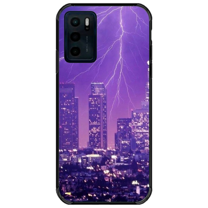Husa personalizata tip carcasa HQPrint pentru Motorola Moto G42, model Purple Lightning, multicolor, S1D1M0354, Atlas