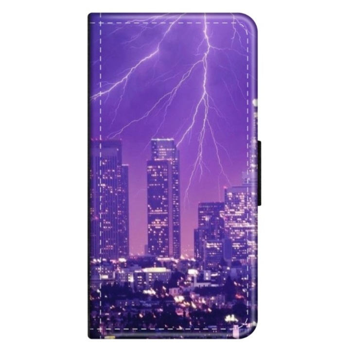 Husa personalizata tip carte HQPrint pentru Huawei P10 Plus, model Purple Lightning, multicolor, S1D1M0354, Atlas