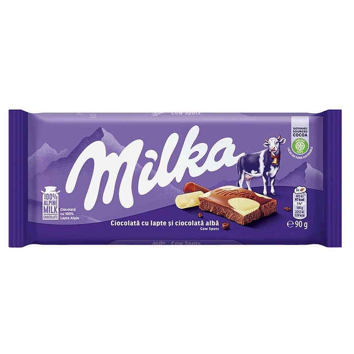 Шоколад Milka Алпийско мляко и Бял шоколад 90 г