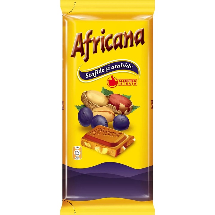 Pachet 6 x Ciocolata Africana stafide si arahide 80 g