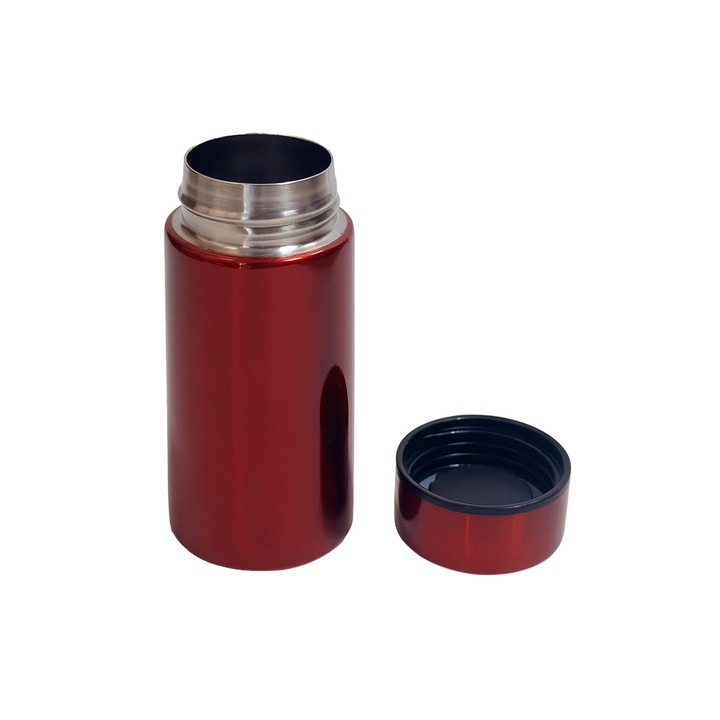 Cana Compacta Izolata Din Otel Inoxidabil Rosie - 160ml, 5.4cm x 12.4cm, Otel Inoxidabil 304, Sigilabila si Portabila, Ideala Pentru Bauturi Calde Sau Reci, Camping si Drumetii