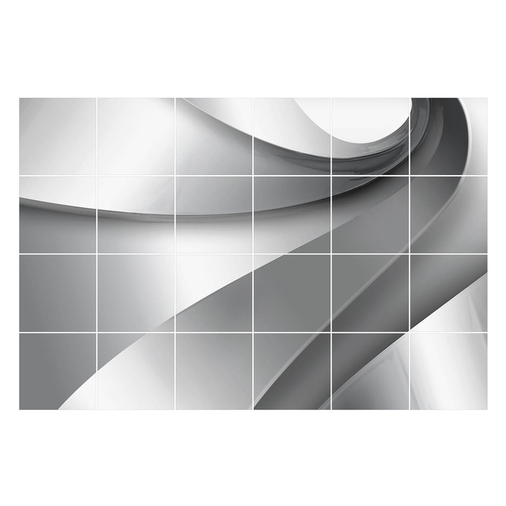 Autocolante gresie, Wallfluent, Valuri si linii netede, Gri, 10x10 cm, 24 bucati, Decorative, 010140070180000000019