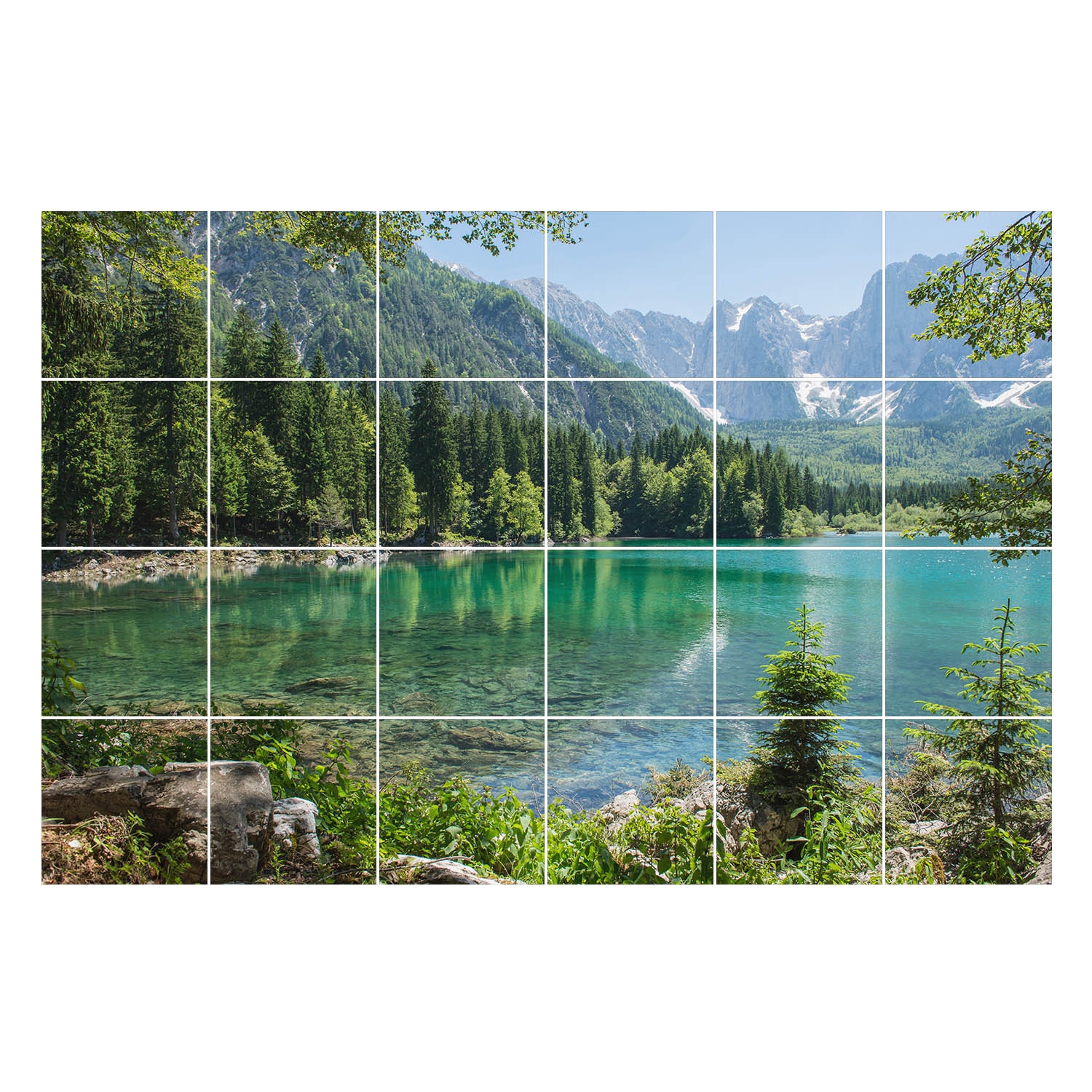 Autocolante gresie, Wallfluent, Peisaj montan cu un lac, Turcoaz