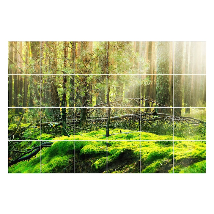 Csempe matrica, Wallfluent, Zöld erdő mohával, Zöld, 10x10 cm, 24 darab, Dekorációs, 010140070180000000064