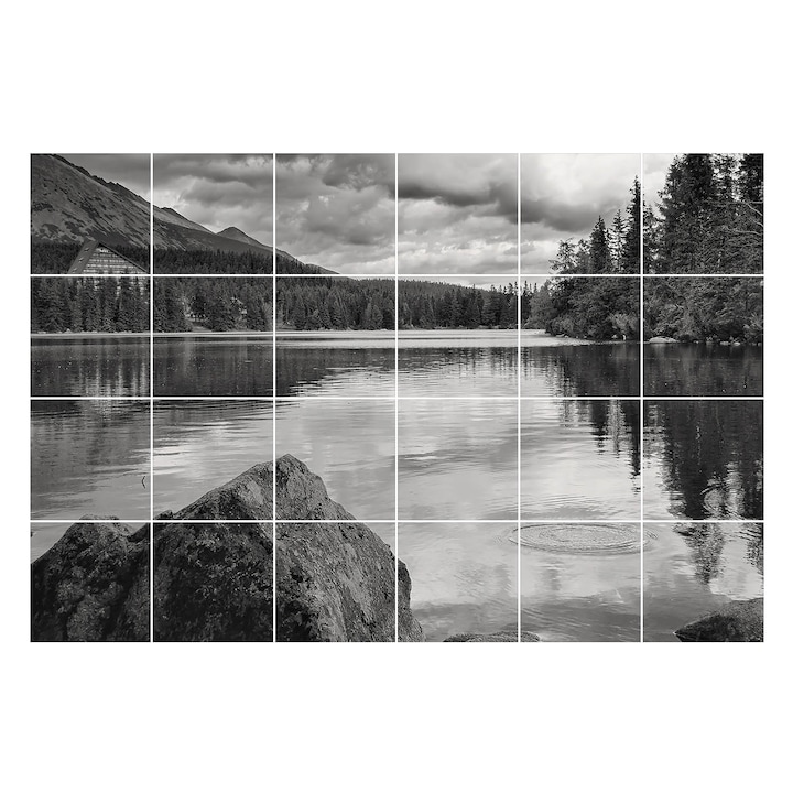 Autocolante pentru gresie, Wallfluent, Un peisaj de apa linistit, Multicolor, 10x10 cm, 24 bucati, Decorative, 010140070180000001684