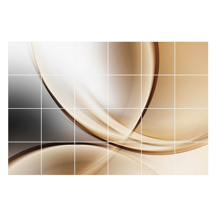 Autocolante gresie si faianta, Wallfluent, Valuri si curbe abstracte, Bej, 15x15 cm, 24 bucati, Decorative, 010140070240000002052