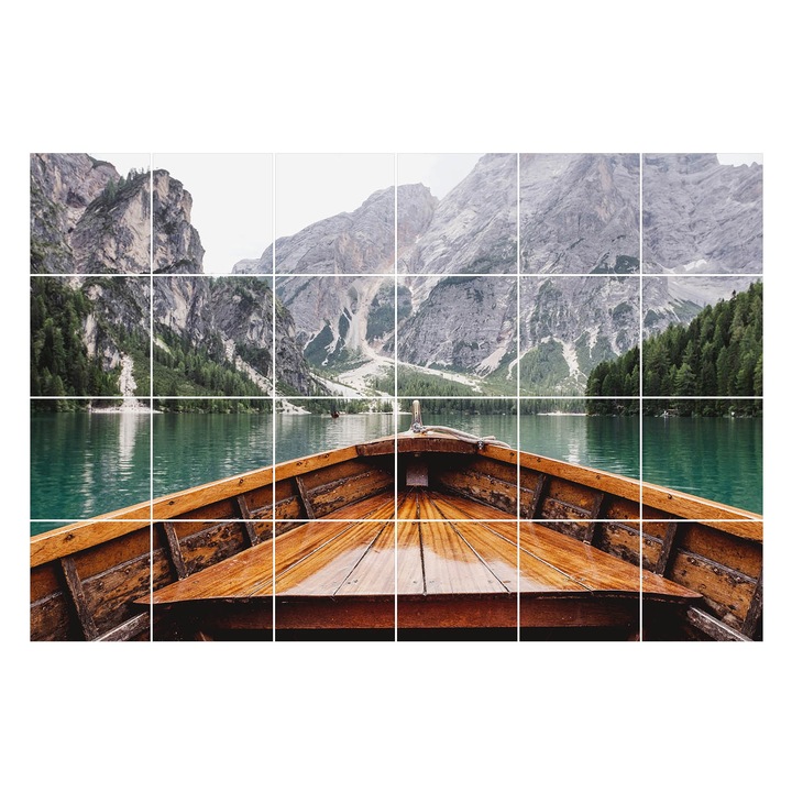 Autocolante gresie, Wallfluent, Vedere la lac din barca, Maro, 10x10 cm, 24 bucati, Decorative, 010140070180000276833