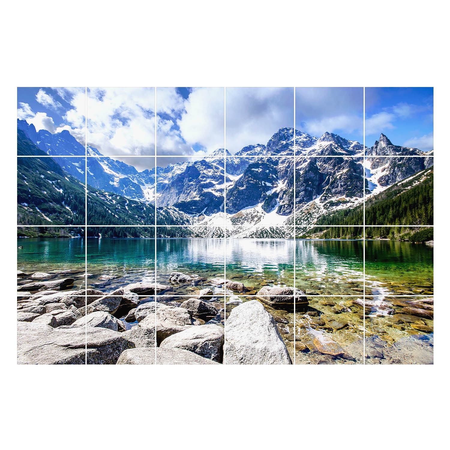 Autocolante gresie, Wallfluent, Peisaj montan cu un lac, Verde