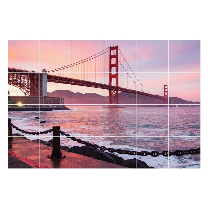 Öntapadós csempe matrica, Wallfluent, Egy híd a nyugati tájon, Piros, 20x20 cm, 24 darab, Dekorációs, 010140070290000276839