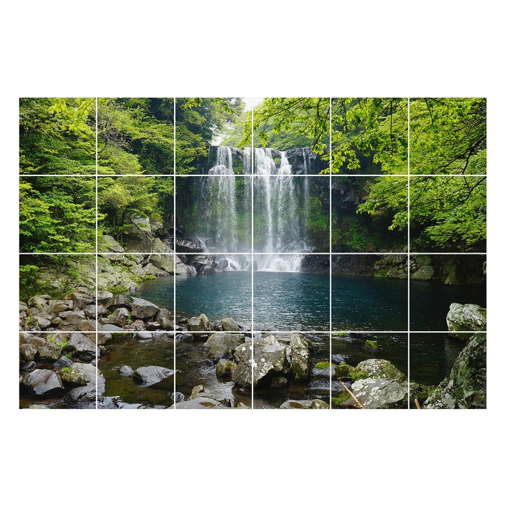 Csempe matrica, Wallfluent, Természettel körülvett vízesés, Zöld, 20x20 cm, 24 darab, Dekorációs, 010140070290000276843