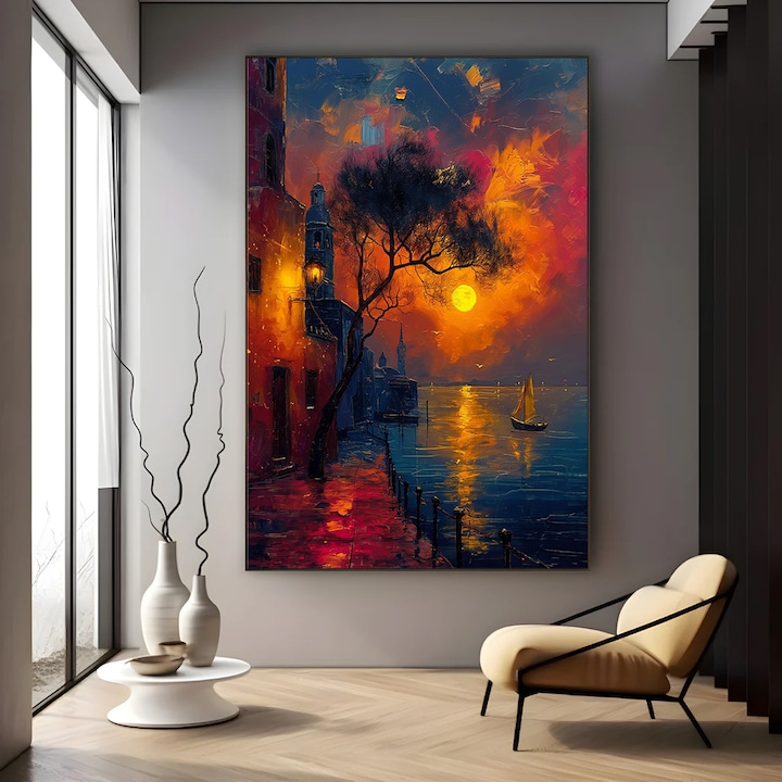 Tablou Peisaj - Povestea unei Seri - 50 x 70 cm, Tablou Peisaj Premium, Decor pentru Living, Dormitor sau Hol, Cadou Inspirat, Tablou Modern, Sasiu lemn, Vizio Tablouri Canvas®