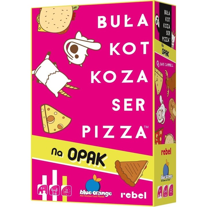 Joc de societate Bula, Kot, Koza, Ser, Pizza - Na opak, 64 carti, REBEL