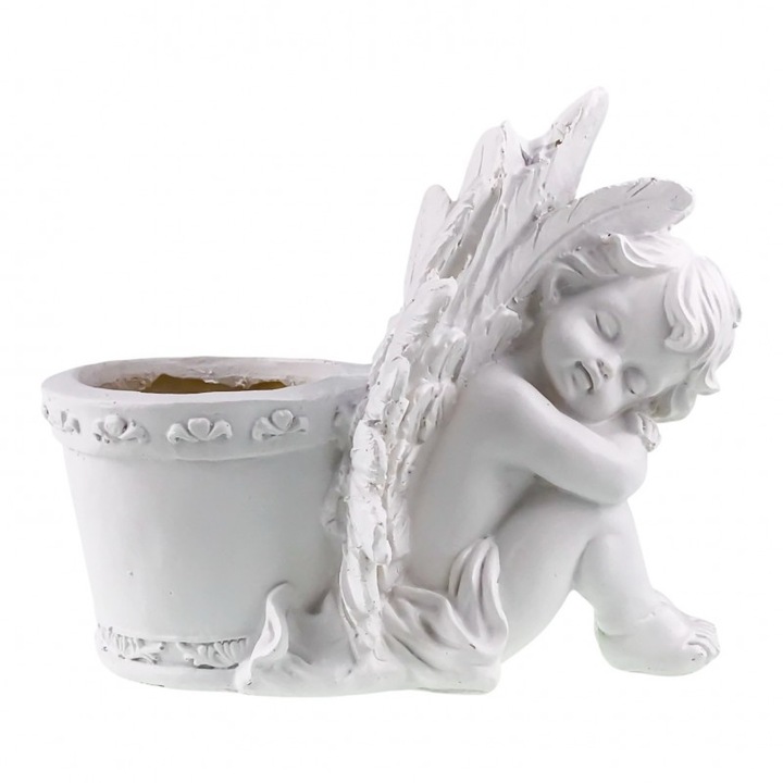 Înger din rășină cu ghiveci pentru flori, 22x19cm, decorativ