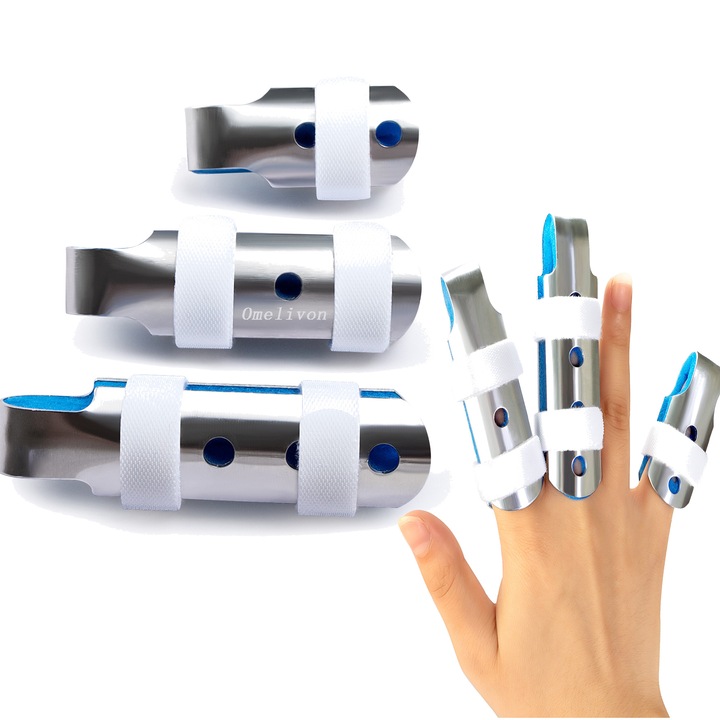Set 3 bandaje imobilizare deget, cu atela, atela din aluminiu, protectie si suport, marime ajustabila/universala, marime s m l, Albastru/Argintiu