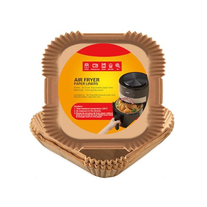 Hartie de copt pentru Air Fryer, 20cm×20cm×4.5cm, Maro, 100 Bucati