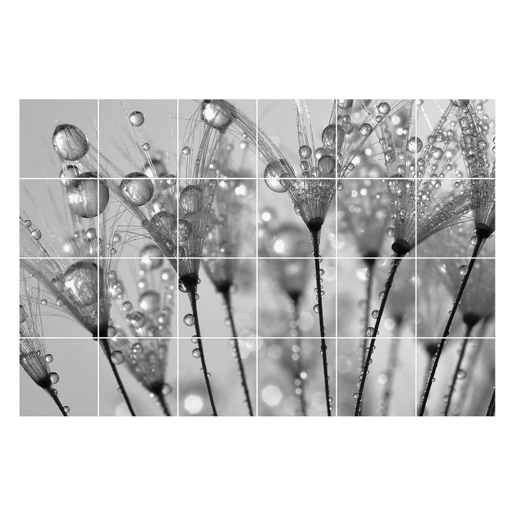 Autocolante gresie si faianta, Wallfluent, Picaturi pe tulpini delicate, Multicolor, 10x10 cm, 24 bucati, Decorative, 010140070180000000913