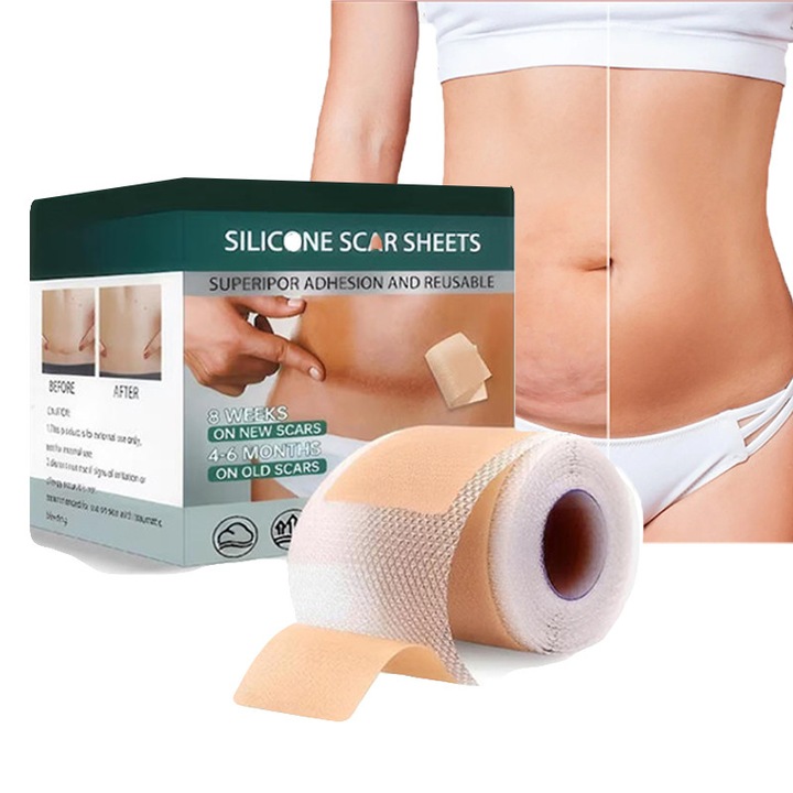 Пластири за намаляване и заздравяване на белези, EELHOE, за многократна употреба, силиконови, за цезарово сечение, келоиди, акне, изгаряния, естетично лечение, 4 см x 150 см, телесен цвят