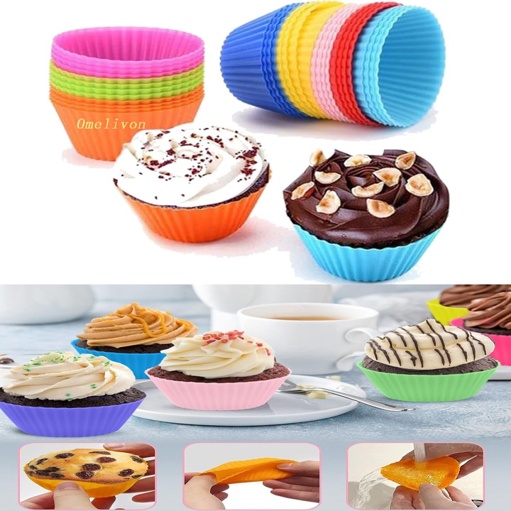 24 darabos szilikon muffin sütőforma készlet, többszínű, BPA-mentes, 6.5 CM, újrafelhasználható, Omelivon